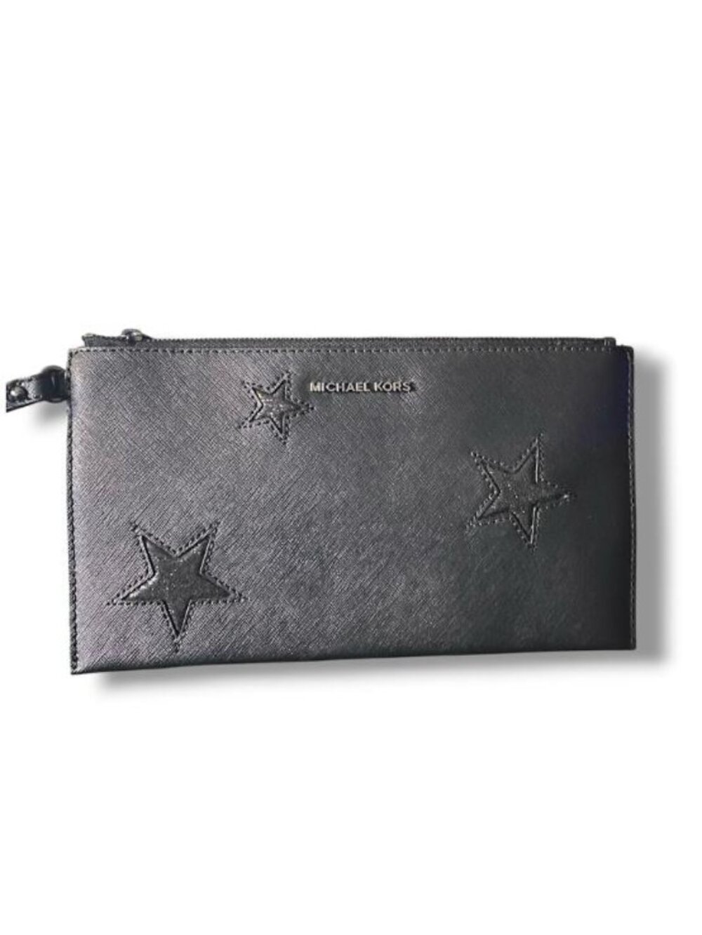 Michael Kors - Leather Glitter Star Large Zip Clutch Wristlet Wallet - BLACK